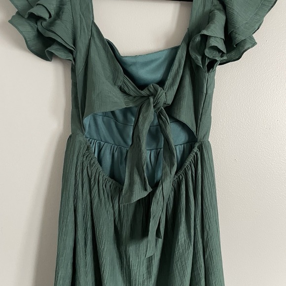 Women's Flutter Sleeve Mini Dress Hunter Green Size S Tie‎ Back Fairy Party Soft - Picture 7 of 14